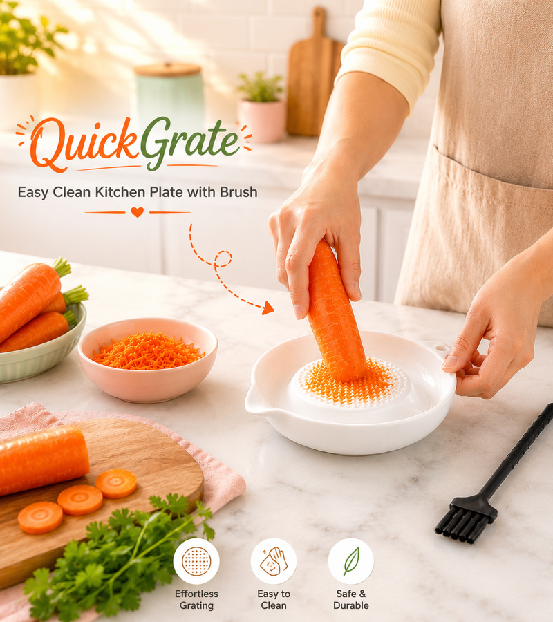 QuickGrate Easy Clean Kitchen Plate with Brush