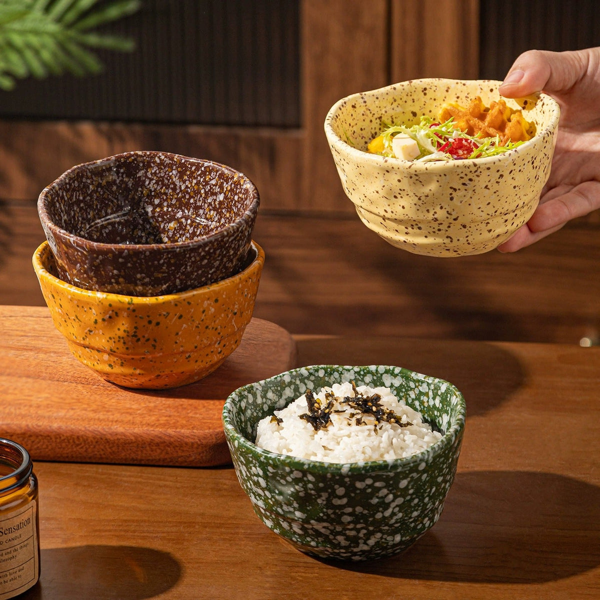 Aesthetic Splash-Ink Ceramic Bowls