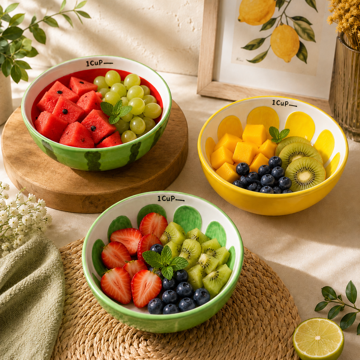 Colorful Fruit Design Serving Bowls