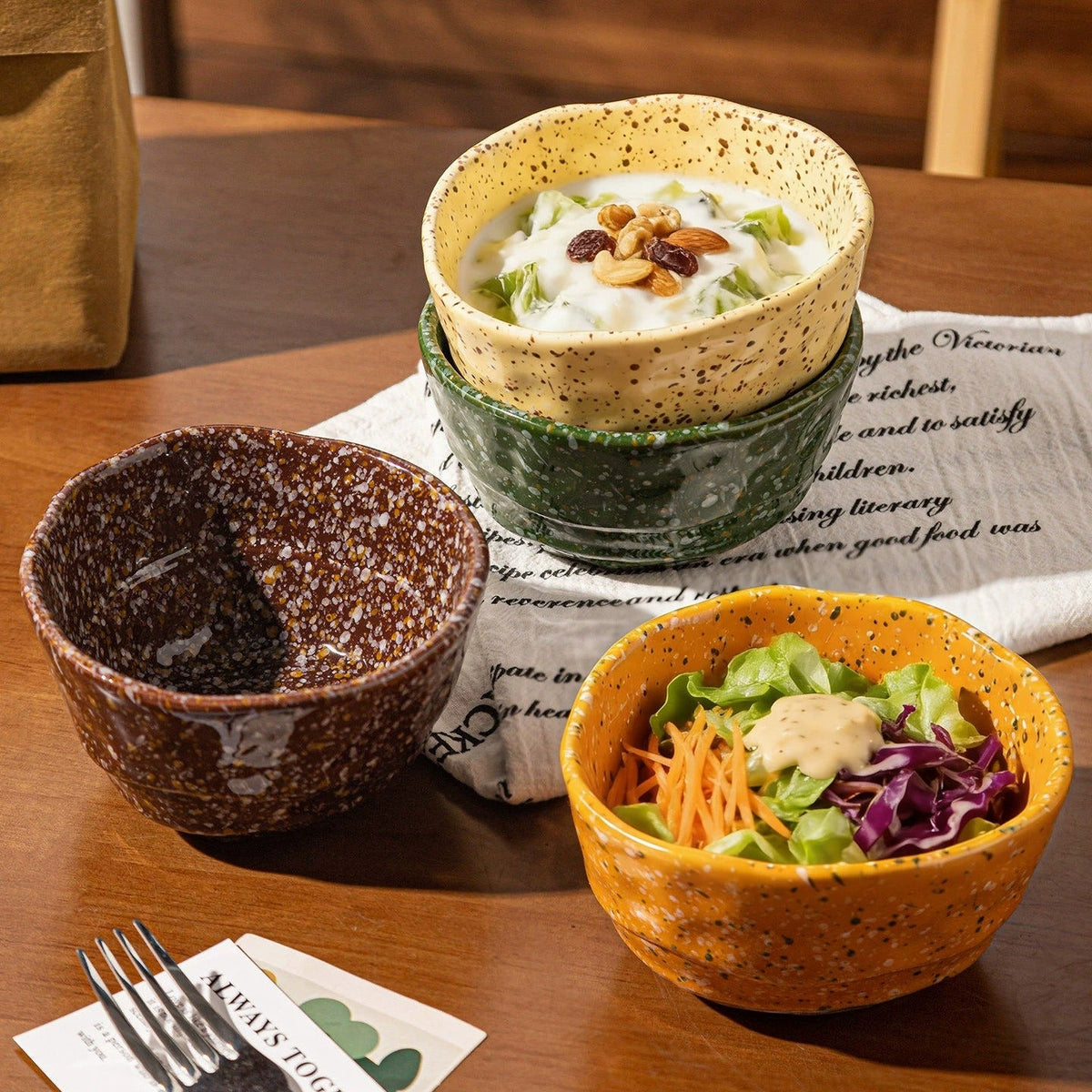 Aesthetic Splash-Ink Ceramic Bowls