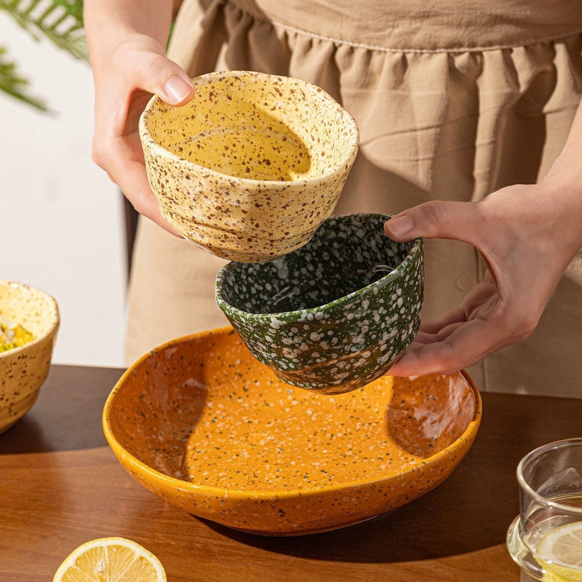 Aesthetic Splash-Ink Ceramic Bowls