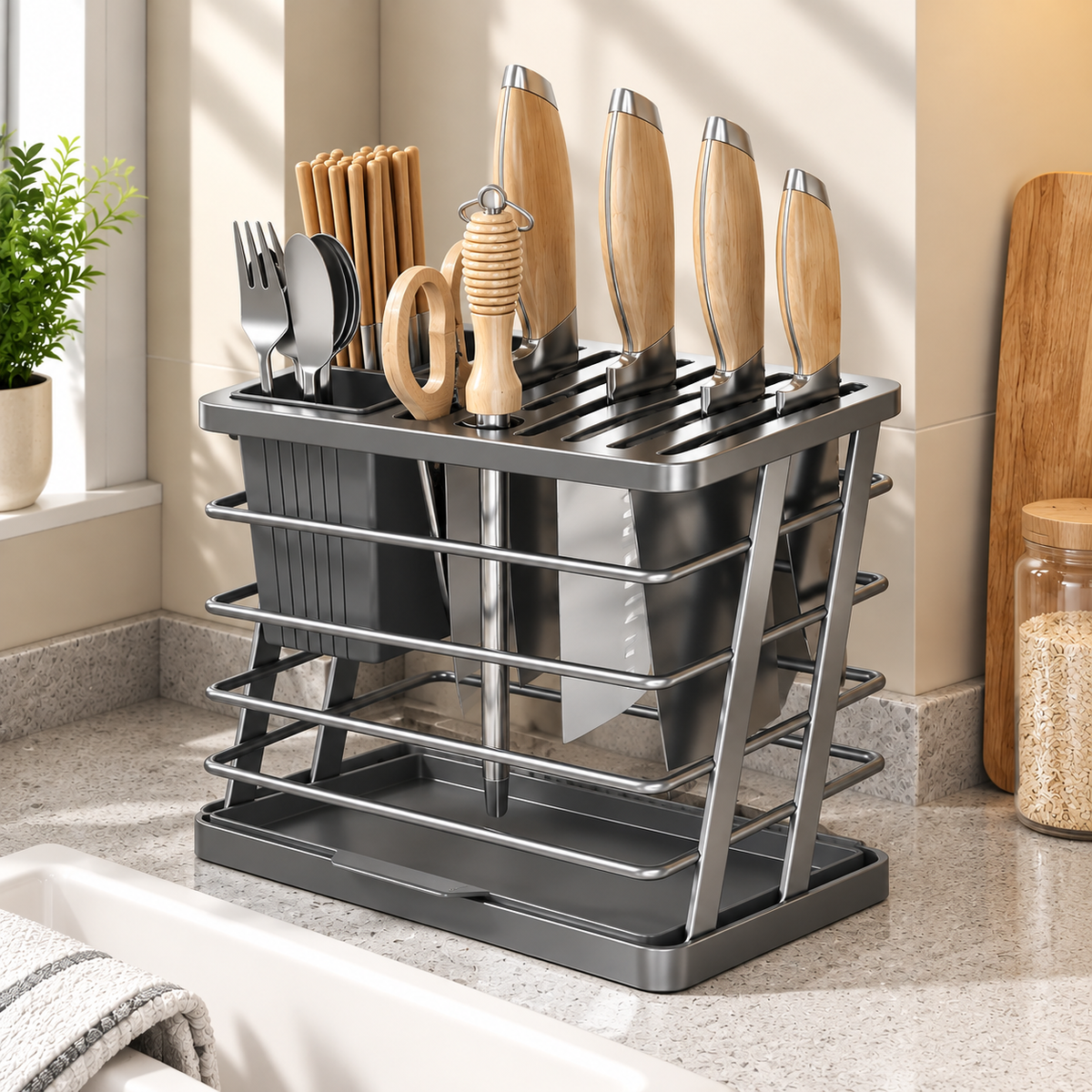 Multi-Purpose Knife & Cutlery Storage Stand