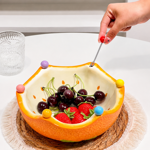 Ceramic Fruit Bowl With Fruit Forks