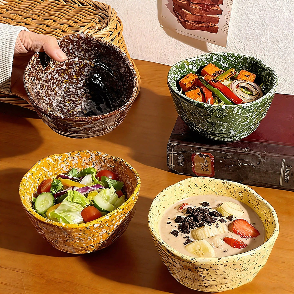 Aesthetic Splash-Ink Ceramic Bowls