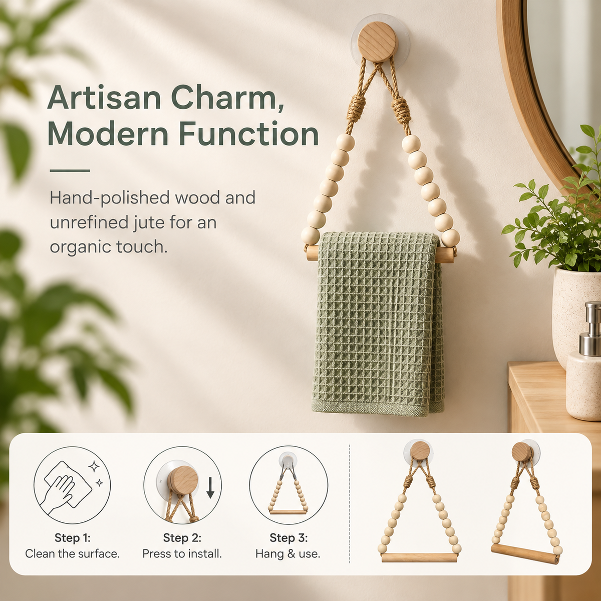 Boho Wooden Bead Hanging Holder
