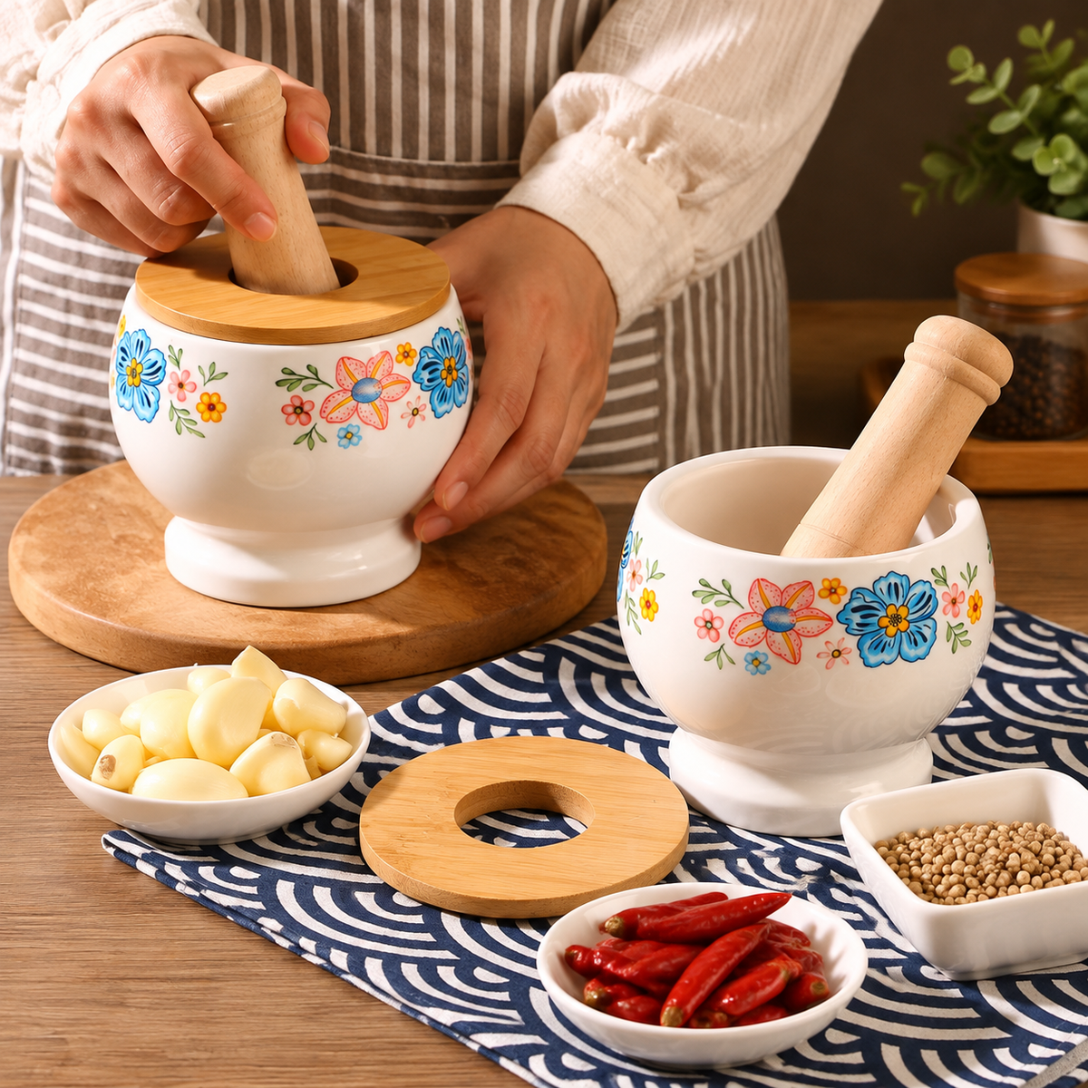 Floral Ceramic Kitchen Grinding Set