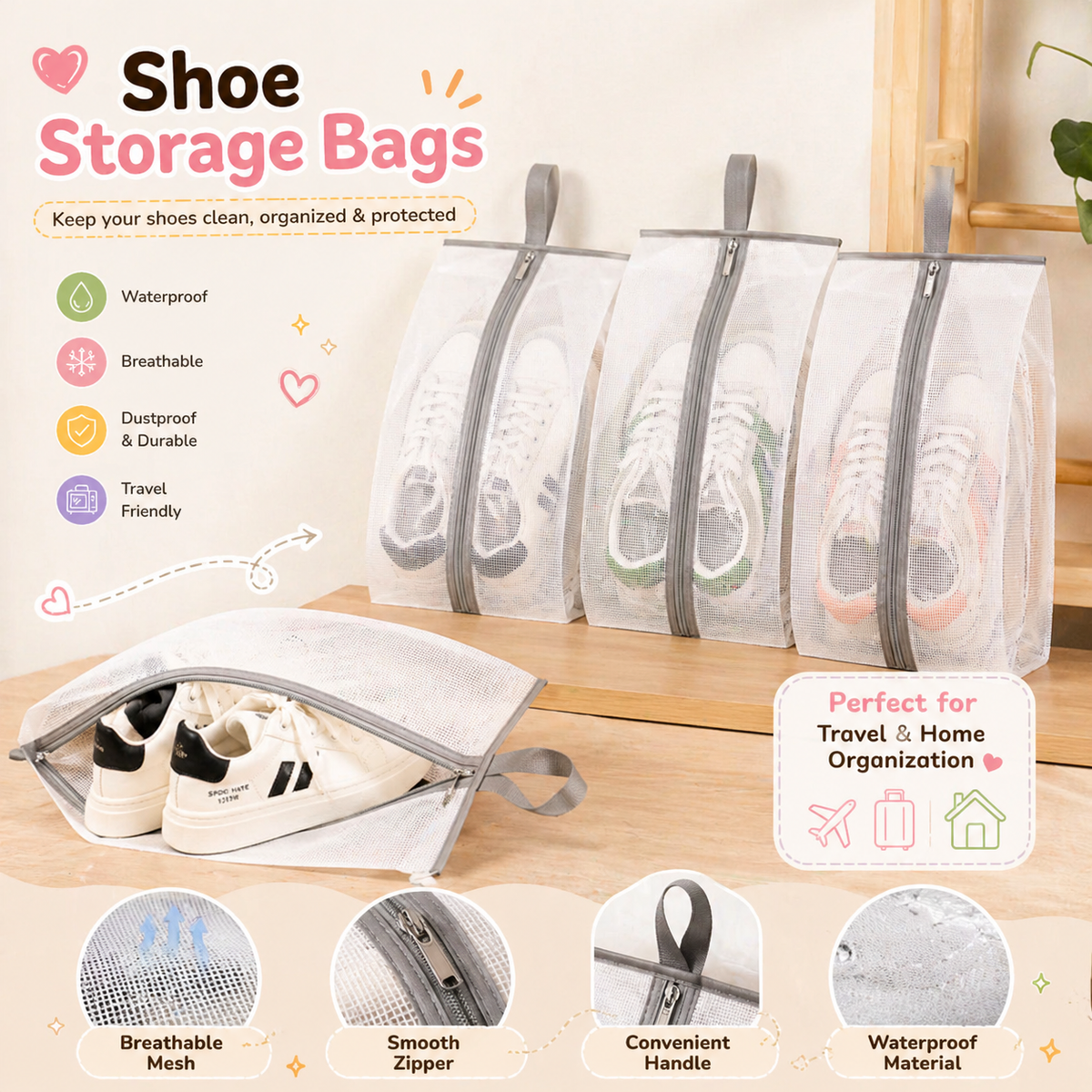 Waterproof Visible Shoe Organizer Bag