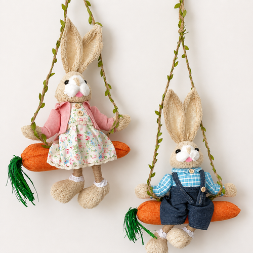 Whimsical Bunny Carrot Wall Charm