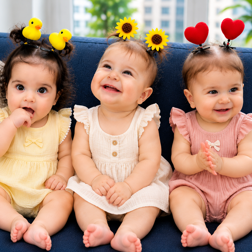 Cute Springy Duck, Sunflower & Heart Clips