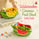 Watermelon Ceramic Fruit Bowl With Fork