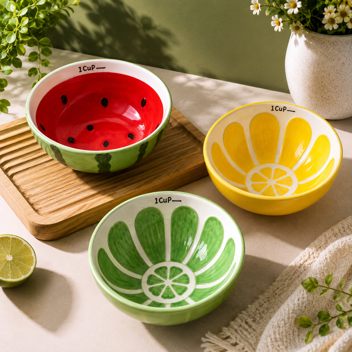 Colorful Fruit Design Serving Bowls