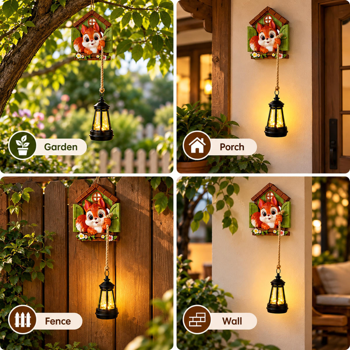 Cute Squirrel Solar Hanging Lantern