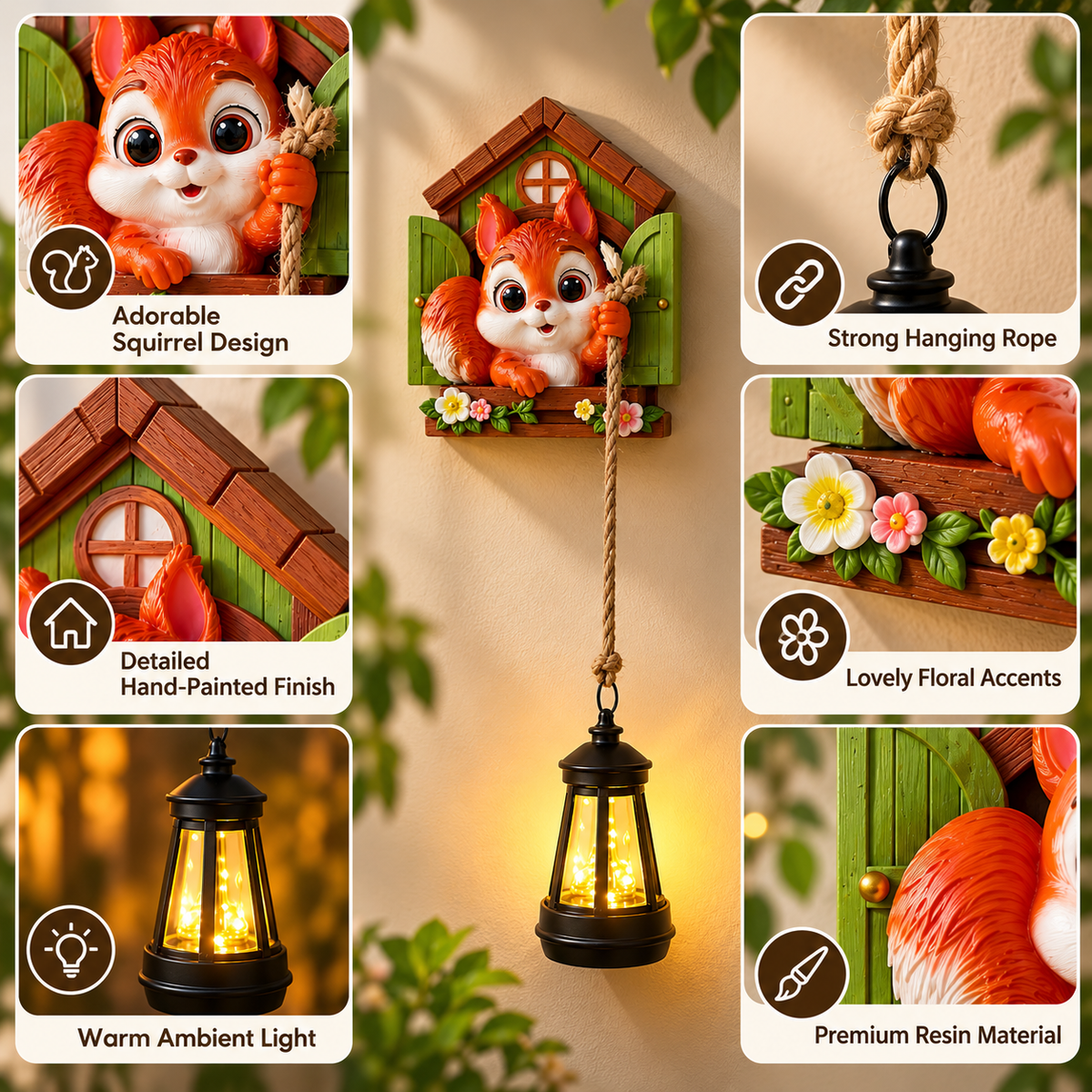 Cute Squirrel Solar Hanging Lantern