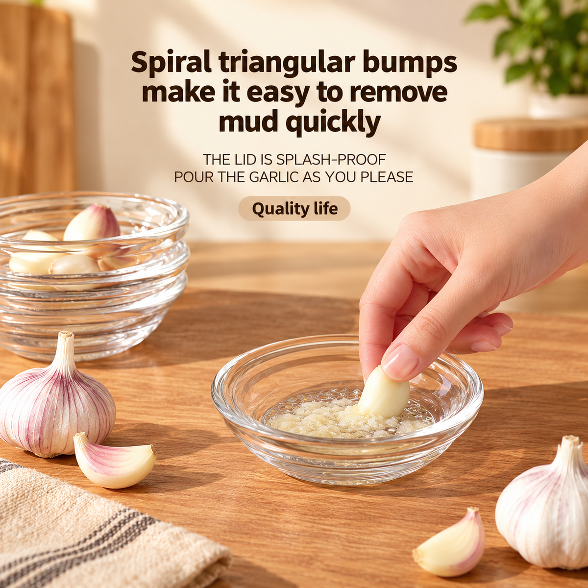 Textured Glass Manual Garlic Crusher