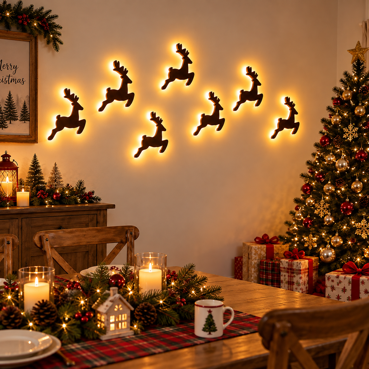 Glowing Wooden Reindeer Wall Art