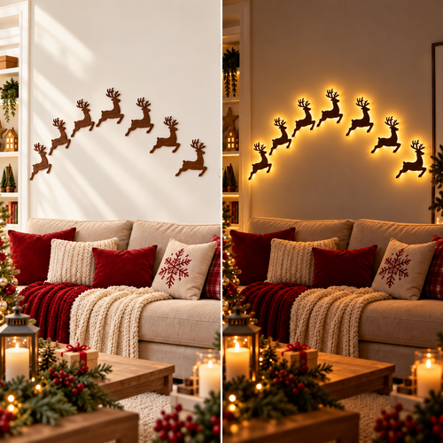Glowing Wooden Reindeer Wall Art