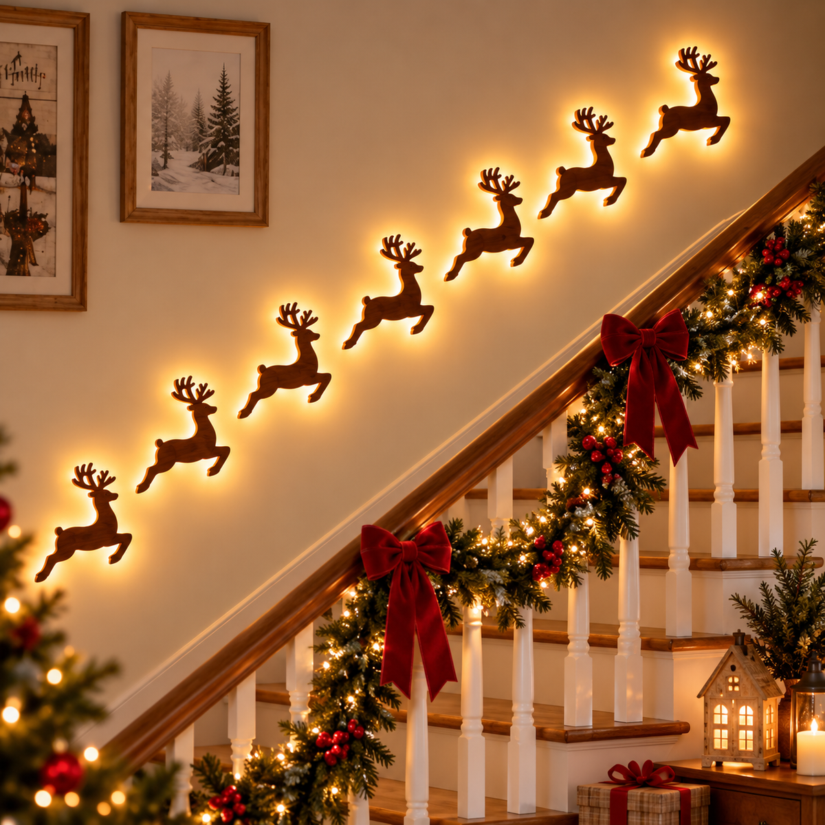 Glowing Wooden Reindeer Wall Art
