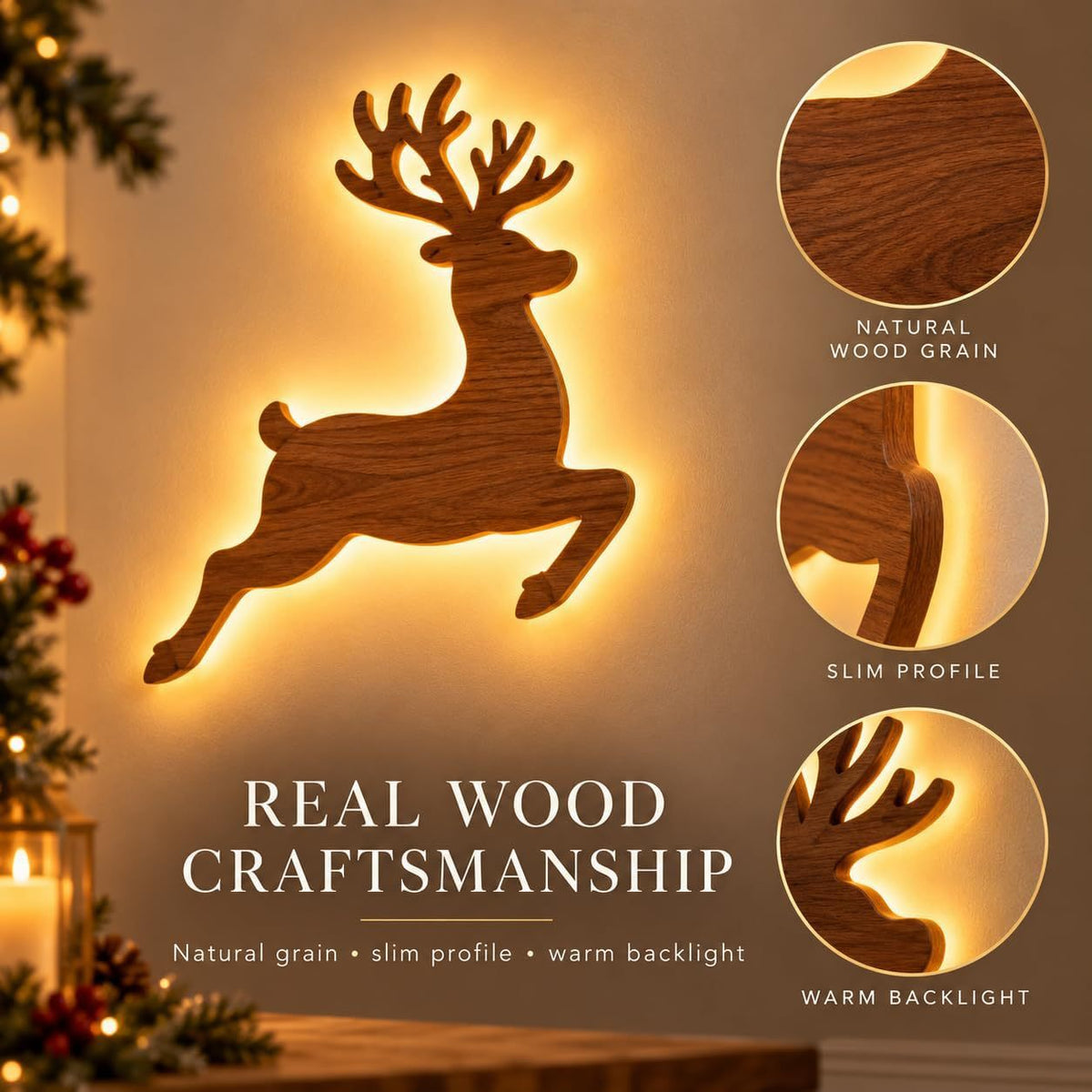 Glowing Wooden Reindeer Wall Art