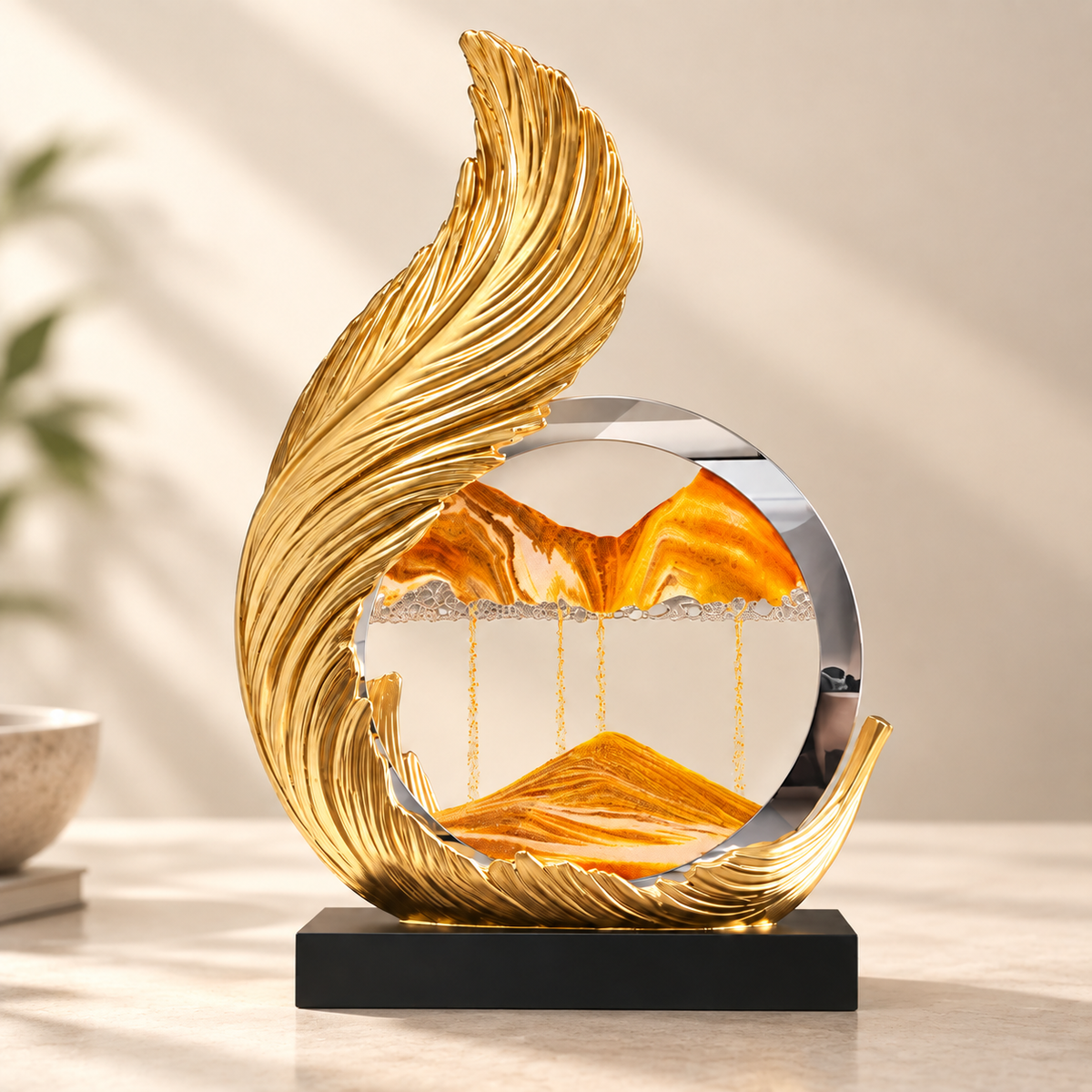 Golden Moving Sand Art Showpiece