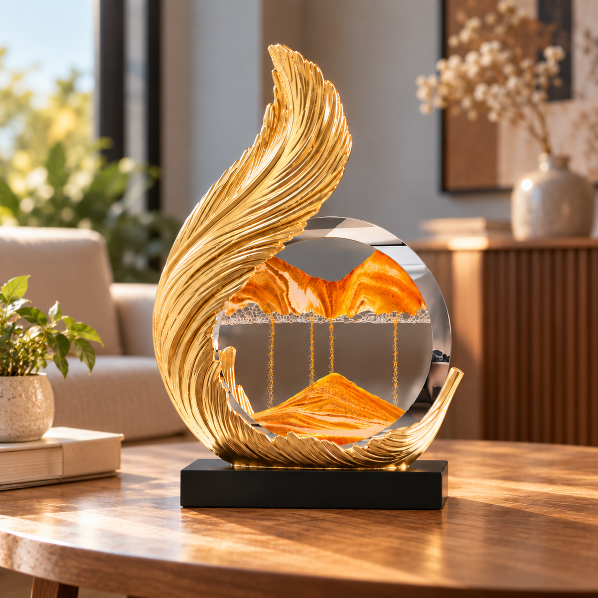 Golden Moving Sand Art Showpiece