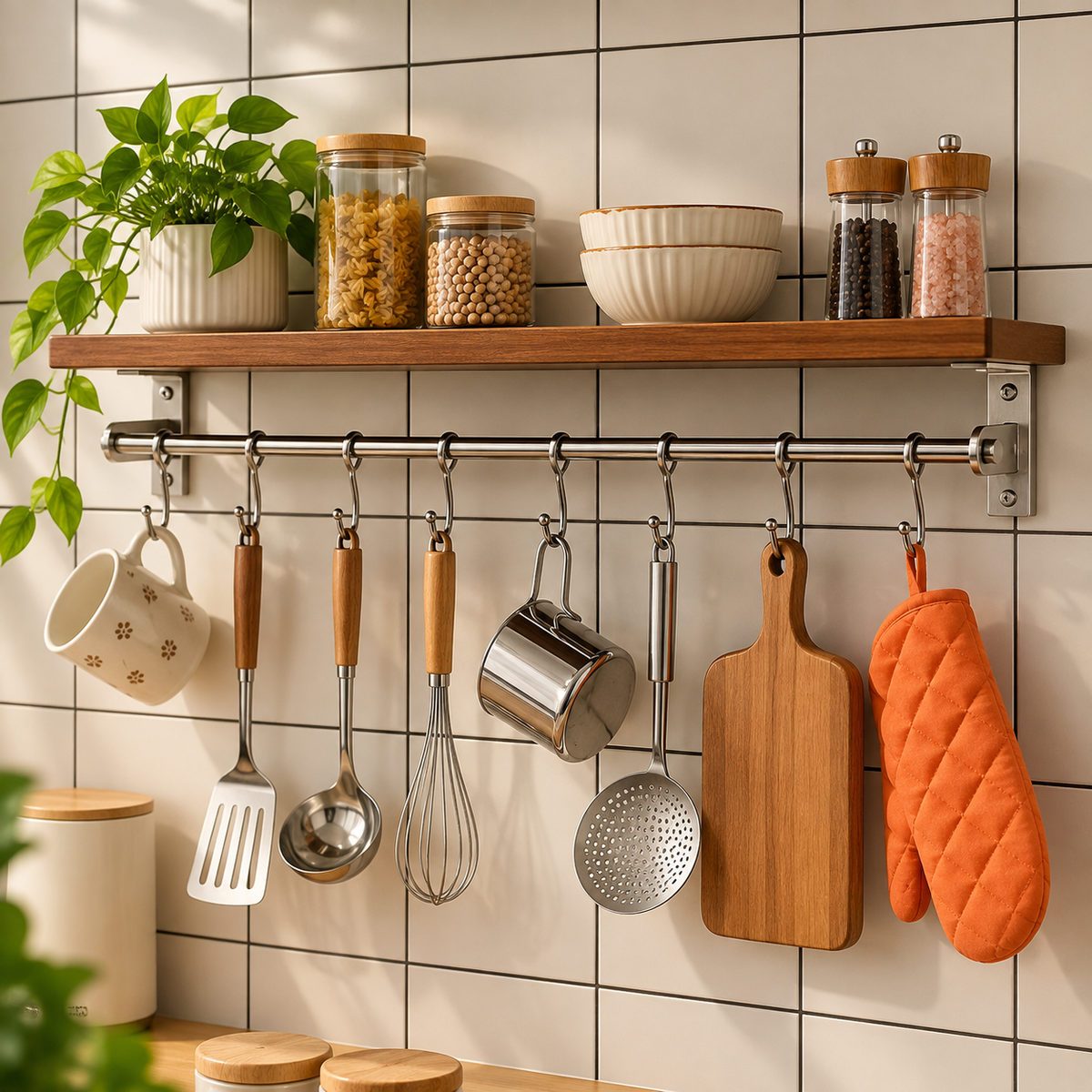 Multiuse Wall Shelf Sliding Hooks