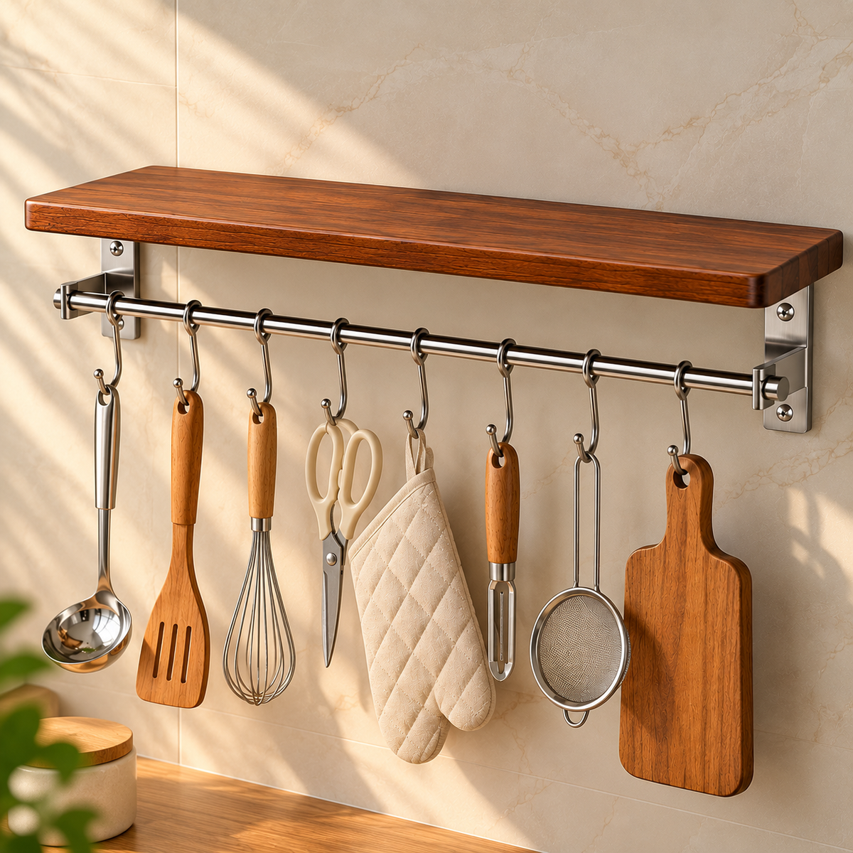 Multiuse Wall Shelf Sliding Hooks