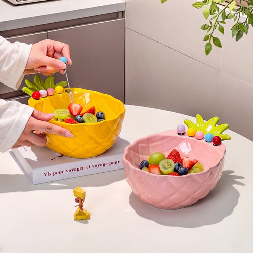 Pineapple Ceramic Fruit Bowl With Forks