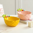 Pineapple Ceramic Fruit Bowl With Forks