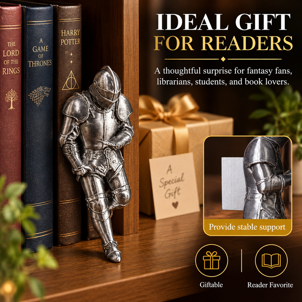 Medieval Reading Knight Book Decor Statue