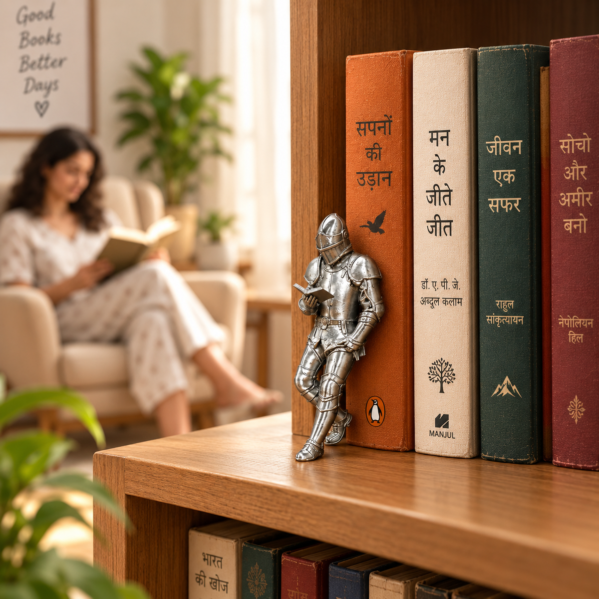 Medieval Reading Knight Book Decor Statue