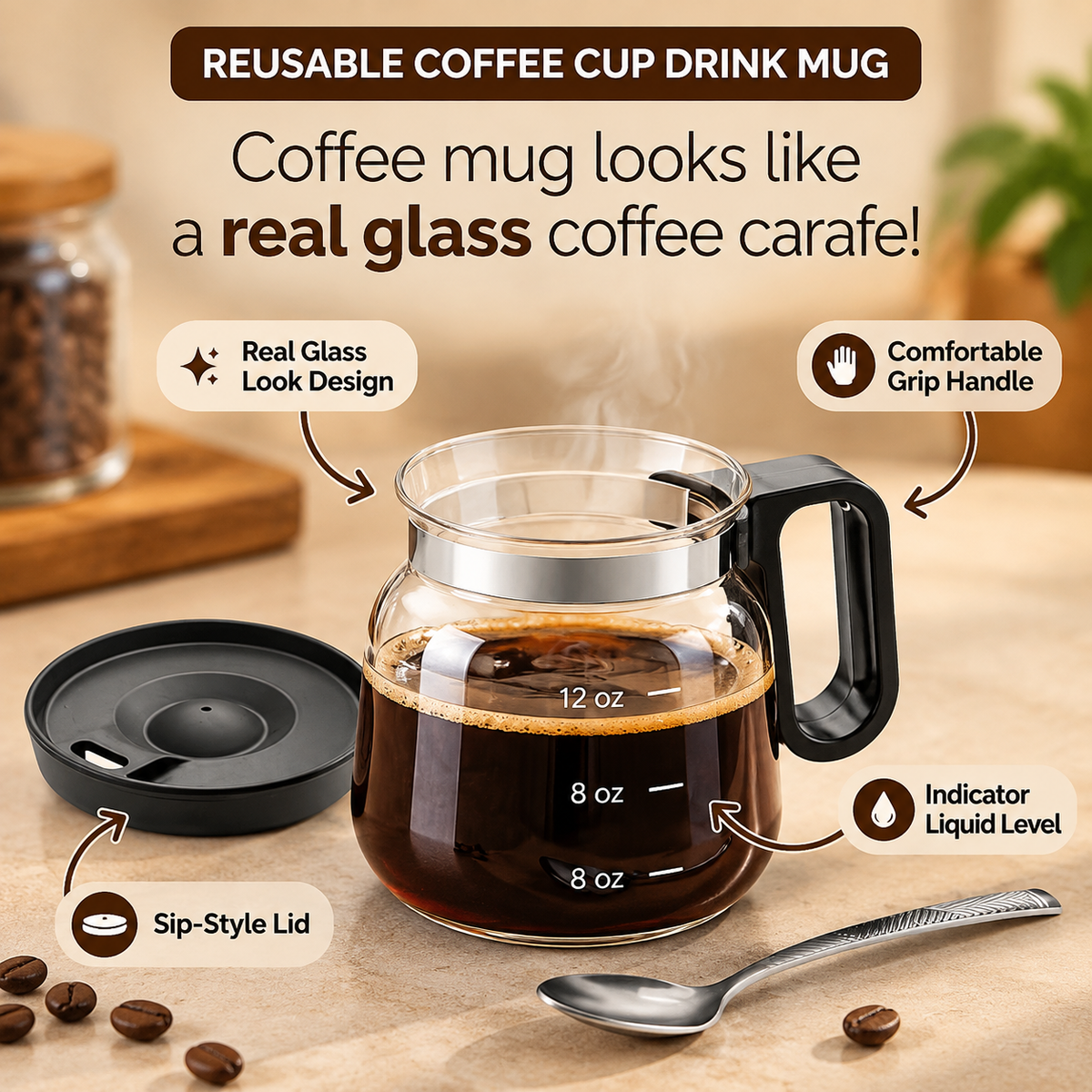 Reusable Glass Coffee Carafe Mug