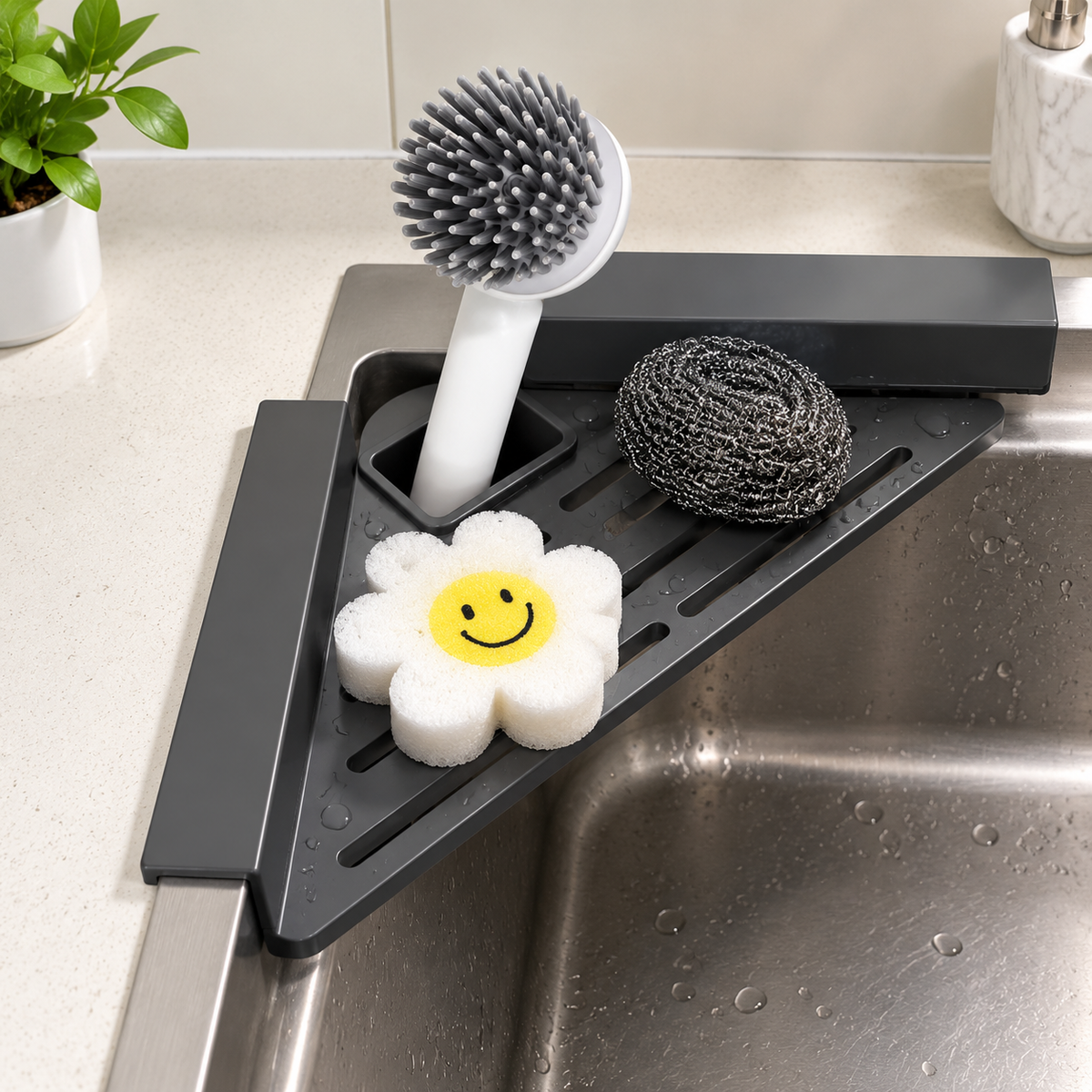 Triangle Corner Sink Organizer Rack