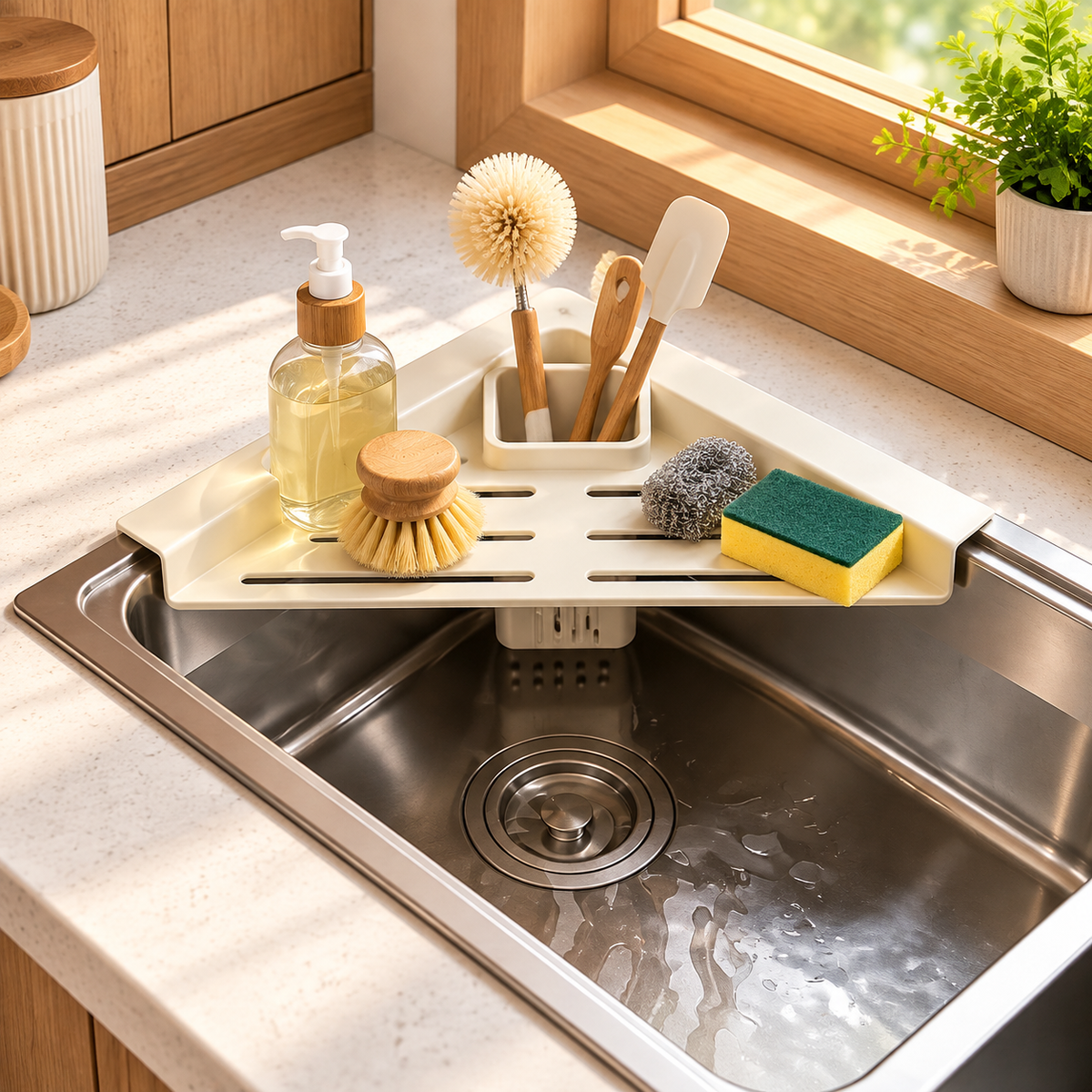 Triangle Corner Sink Organizer Rack