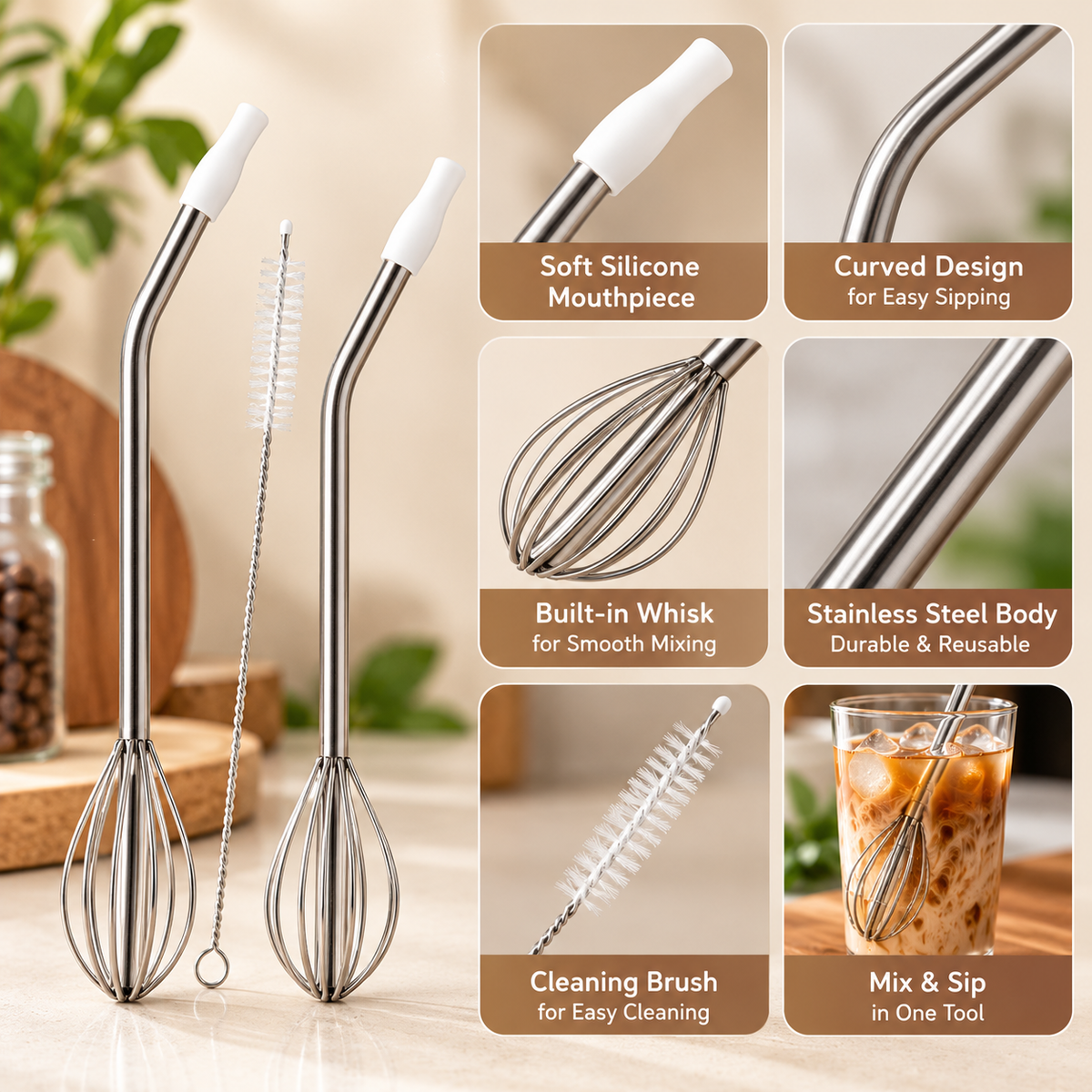 2-in-1 Whisk Mixing Drinking Straw