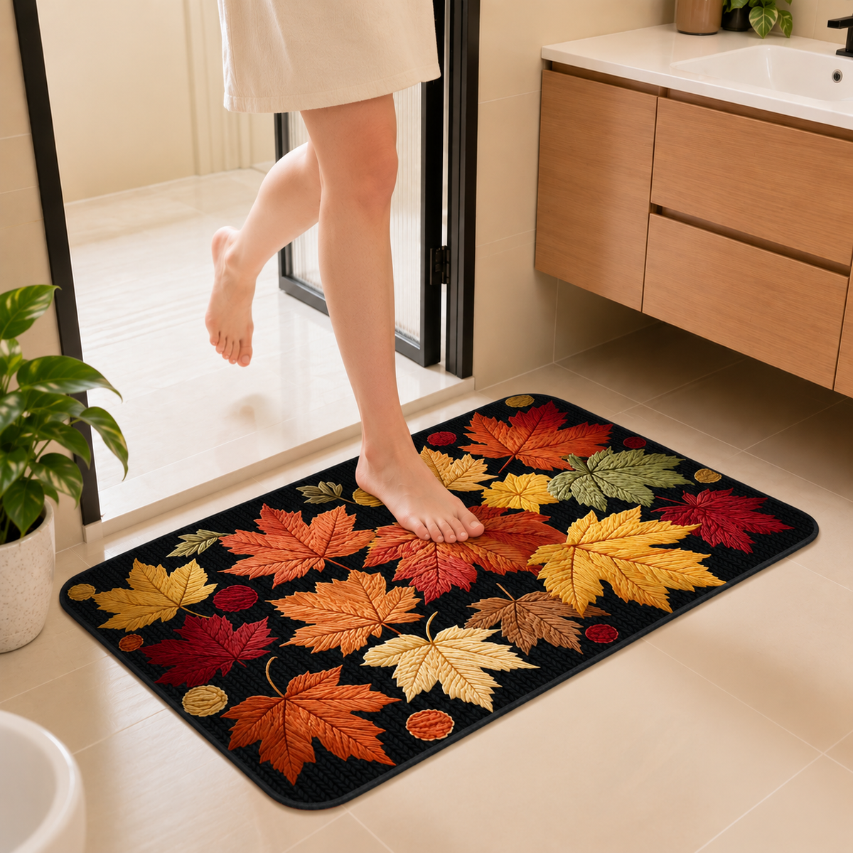 Colorful Leaf Design Floor Mat
