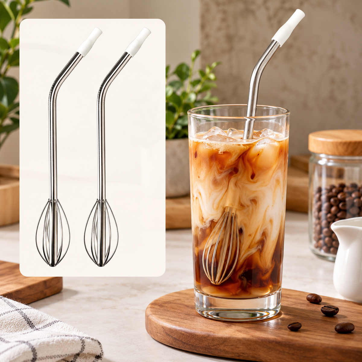 2-in-1 Whisk Mixing Drinking Straw