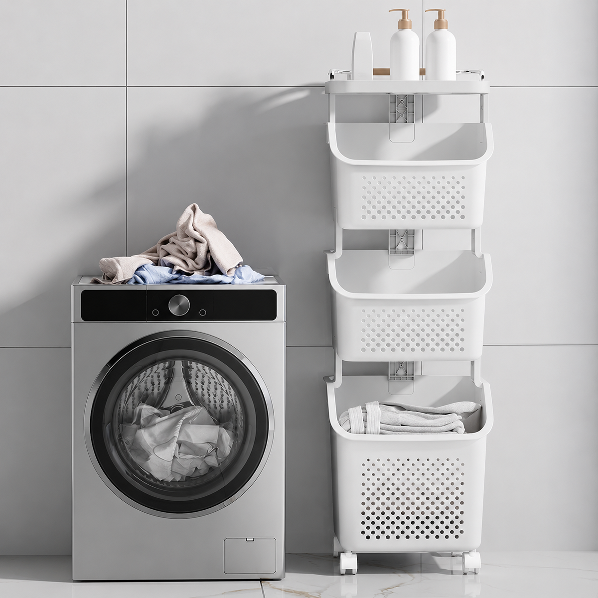3-Tier Detachable Basket Laundry Cart