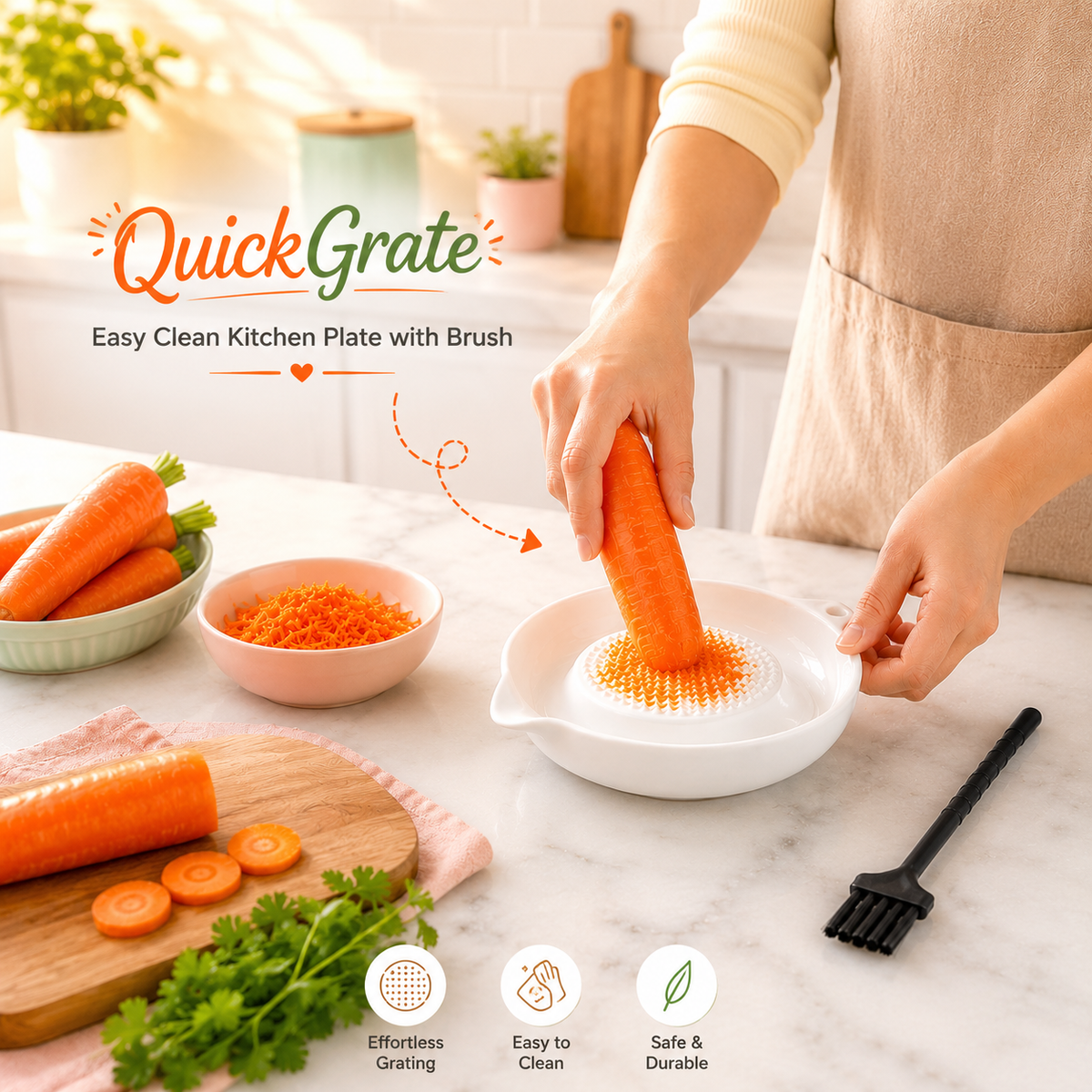 QuickGrate Easy Clean Kitchen Plate with Brush