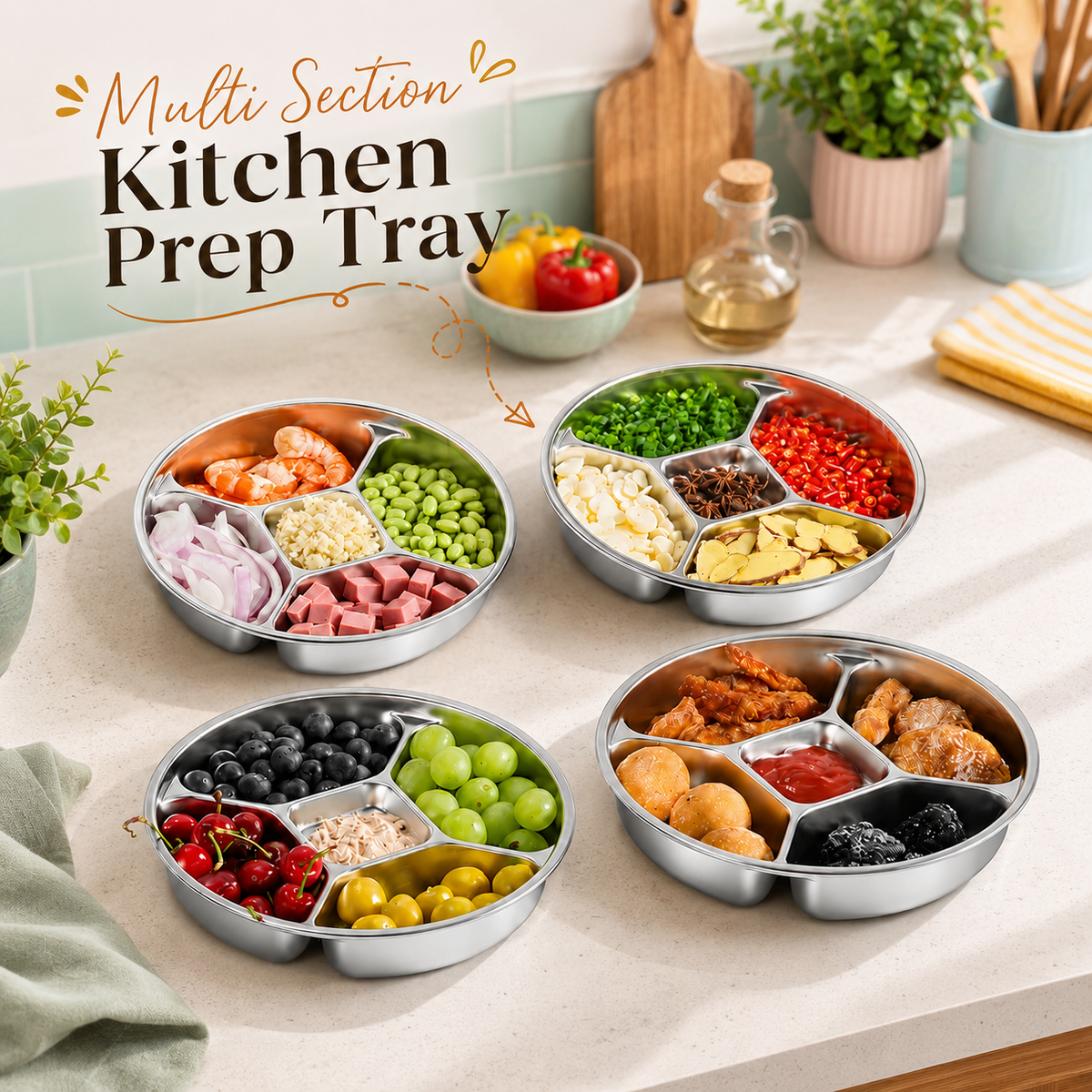 Multi Section Kitchen preparation Tray
