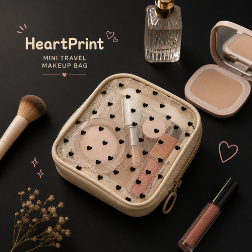 HeartPrint Mini Travel Makeup Bag