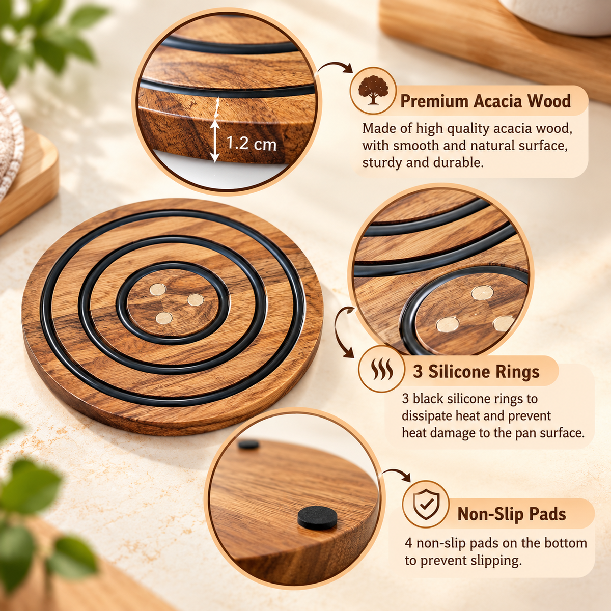 Wooden Magnetic Heat Protection Trivet