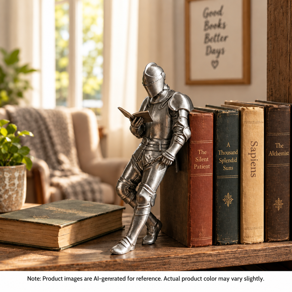 Medieval Reading Knight Book Decor Statue