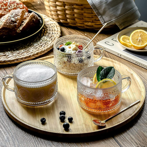 LuxeSip Textured Glass Cup with Wooden Lid