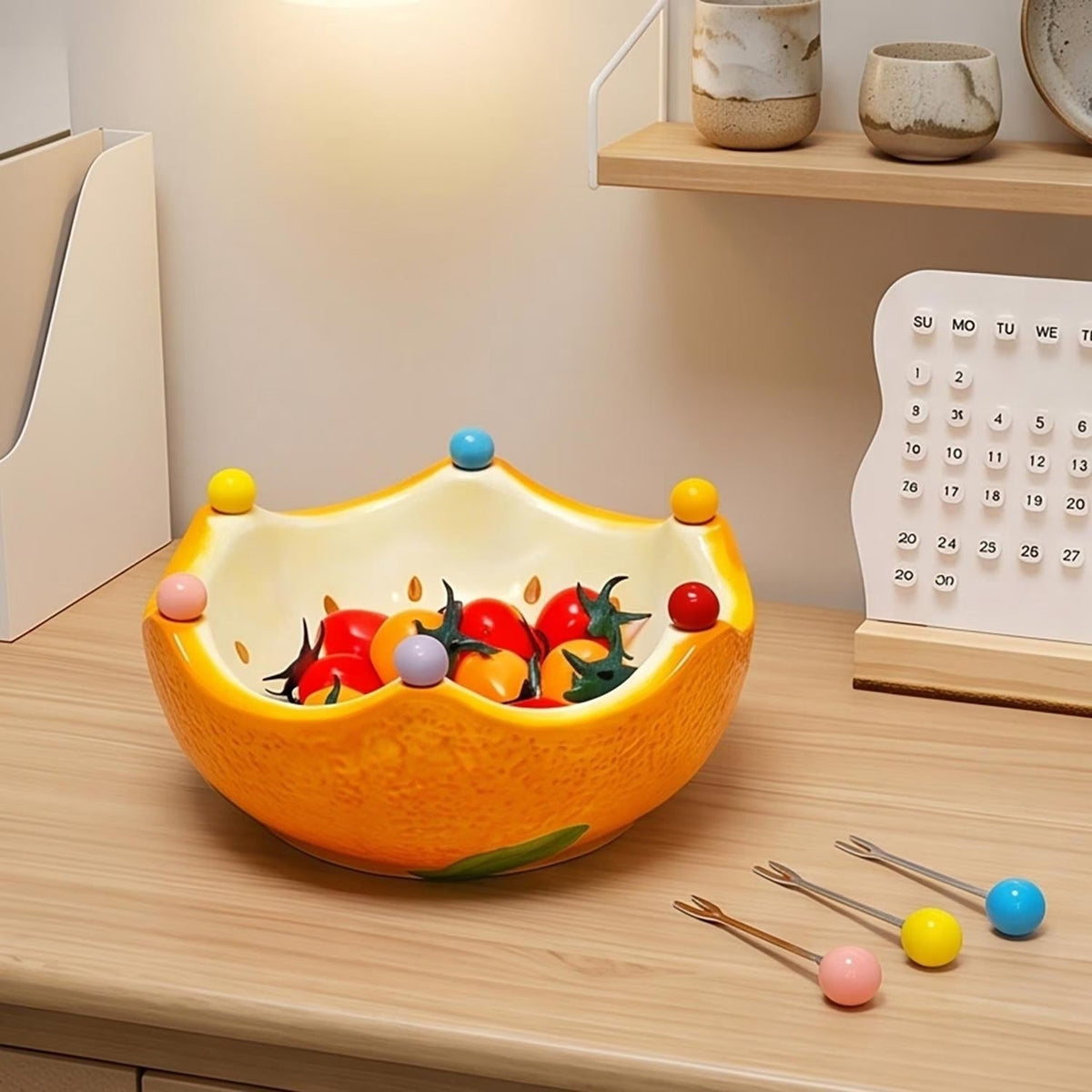 Ceramic Fruit Bowl With Fruit Forks