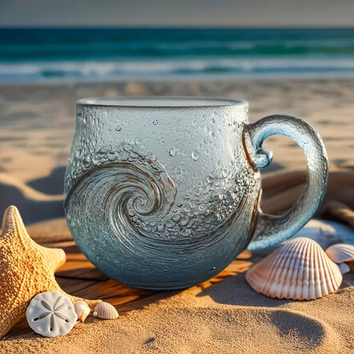 Ocean Wave Textured Glass Mug