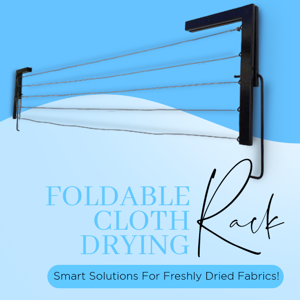 Space Saving Foldable Wall Mount Cloth Drying Stand ( 10M FREE ROPE )